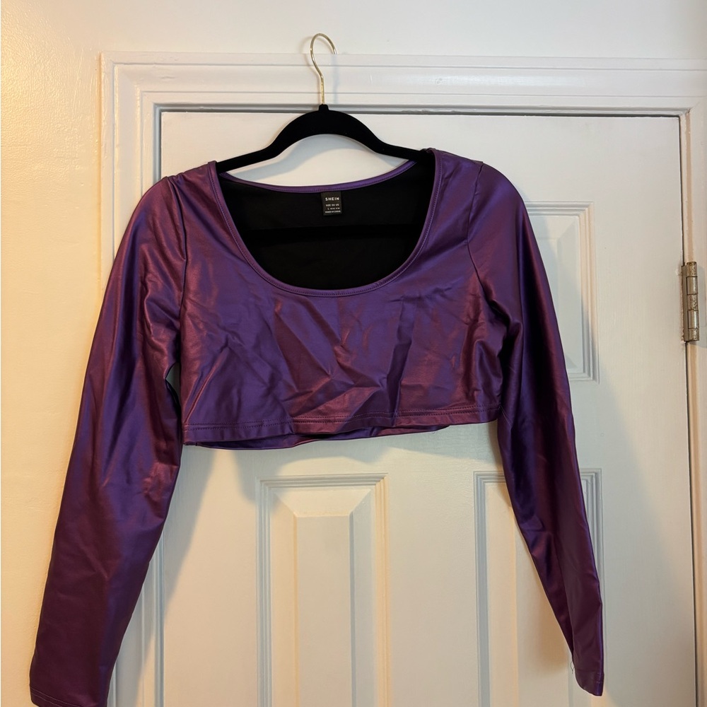 SHEIN Metallic Purple Long Sleeve Crop Top NWOT
